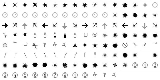 IngDingLeftover Regular Character Map