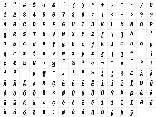 Input Mono Compressed Bold Italic Character Map
