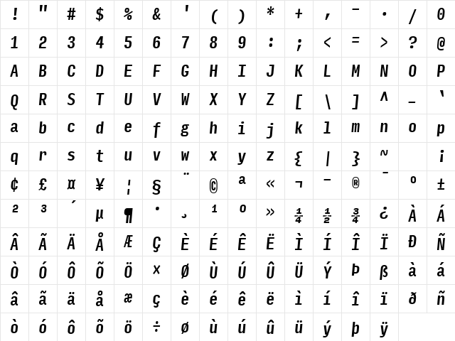 Input Mono Compressed Medium Italic Character Map