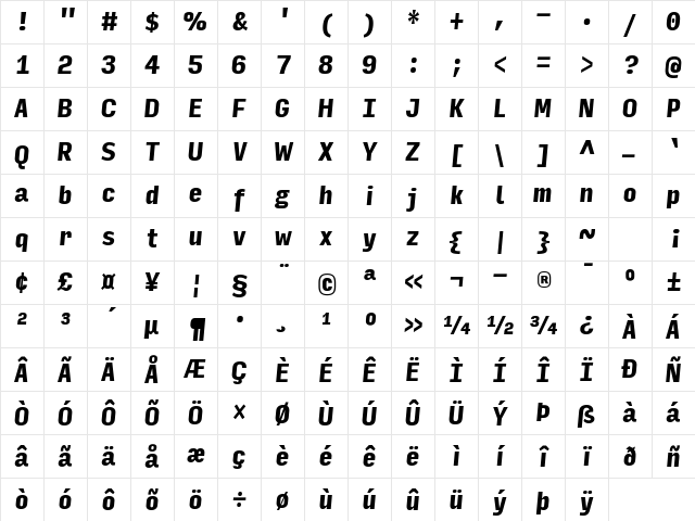 Input Sans Compressed Black Italic Character Map Input Sans Compressed Black Italic Character Map