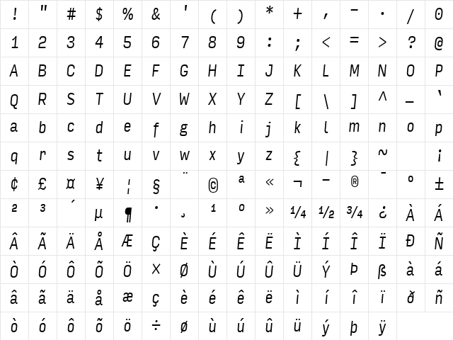 Input Sans Compressed Light Italic Character Map Input Sans Compressed Light Italic Character Map