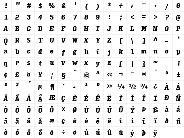 Input Serif Compressed Black Italic Character Map