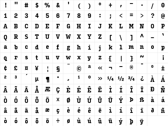 Input Serif Compressed Bold Character Map