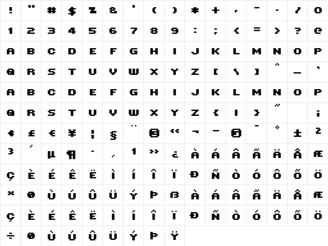 Mini 7 Bold Character Map