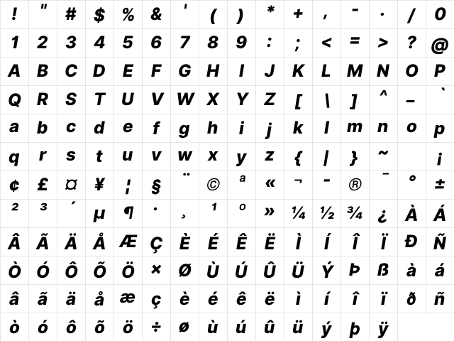 Inter Extra Bold Italic Character Map
