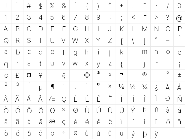 Inter Extra Light BETA Regular Character Map