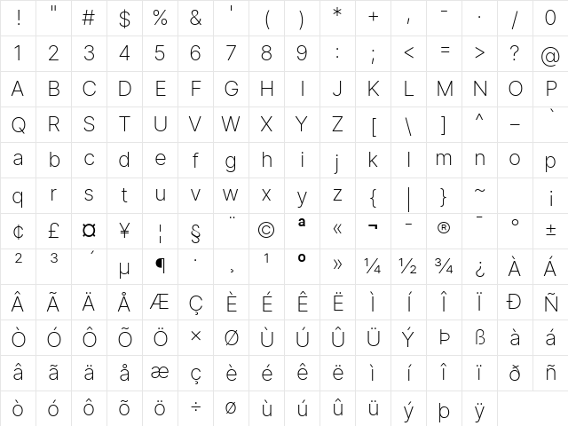 Inter Extra Light BETA Regular Character Map