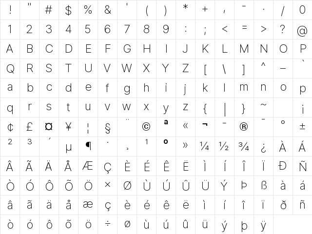 Inter Extra Light BETA Regular Character Map