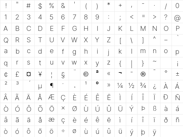 Inter Extra Light BETA Regular Character Map