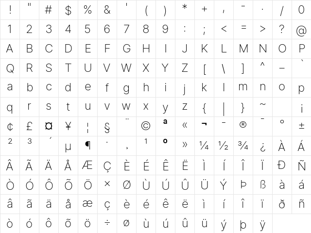 Inter Extra Light BETA Regular Character Map