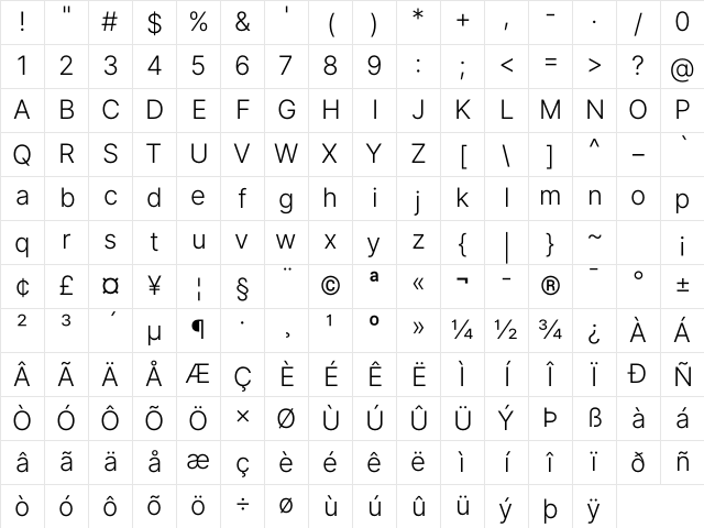 Inter Light BETA Regular Character Map