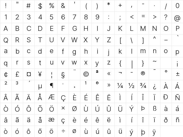 Inter Light BETA Regular Character Map
