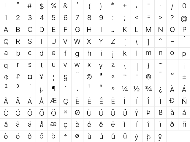 Inter Light BETA Regular Character Map Inter Light BETA Regular Character Map