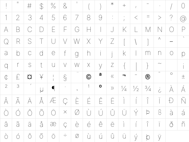 Inter Thin BETA Regular Character Map