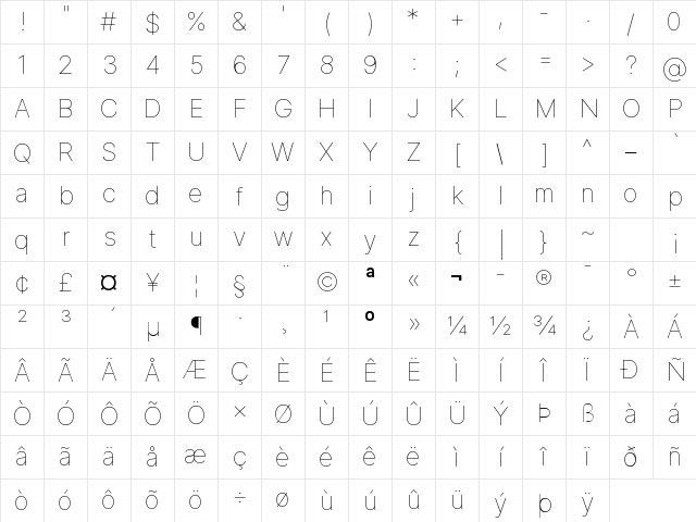 Inter Thin BETA Regular Character Map