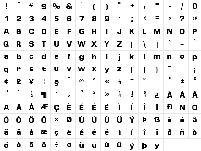 MinimaSSK Bold Character Map