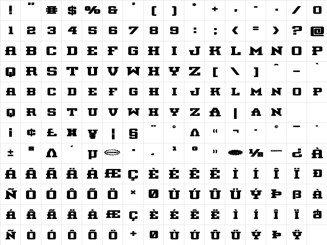 Interceptor Bold Expanded Bold Expanded Character Map