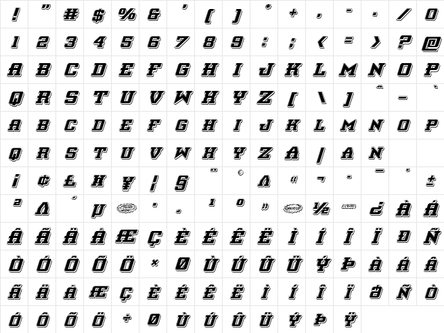 Interceptor Punch Italic Italic Character Map