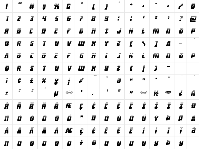 Intergalactic Halftone Italic Italic Character Map