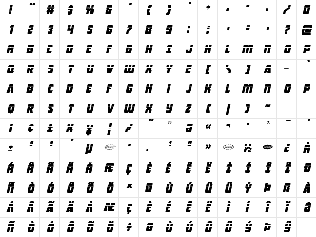 Intergalactic Laser Italic Italic Character Map Intergalactic Laser Italic Italic Character Map