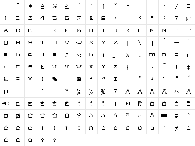 Intergalactik Airlines Light Regular Character Map