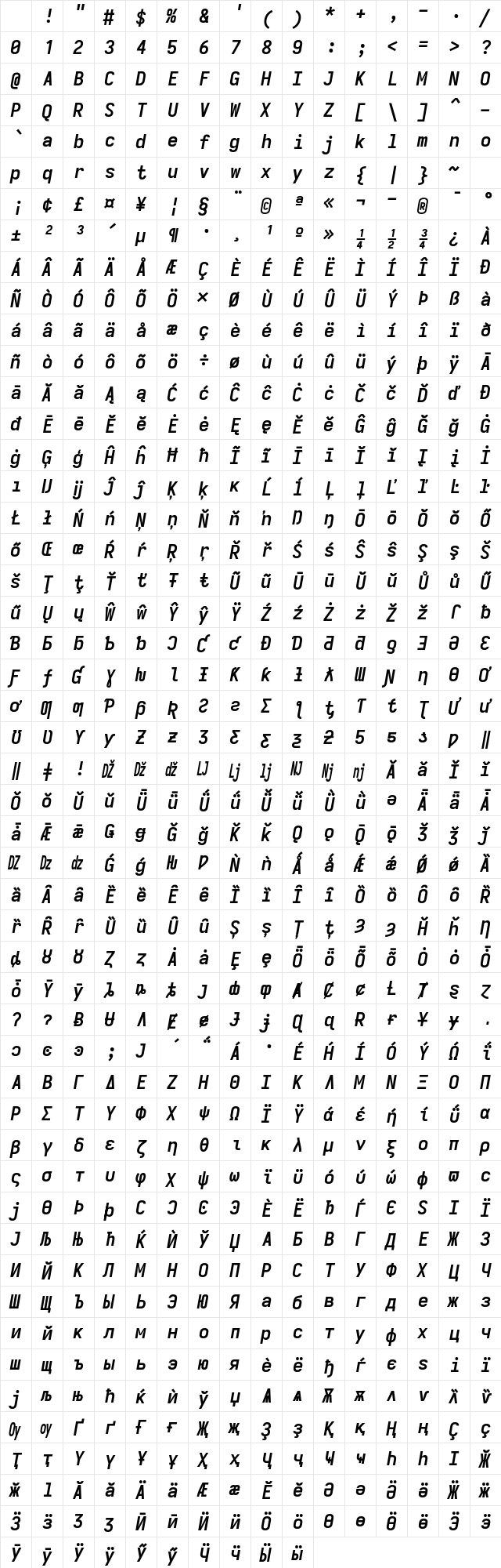 Iosevka Extended Oblique Bold Character Map Iosevka Extended Oblique Bold Character Map