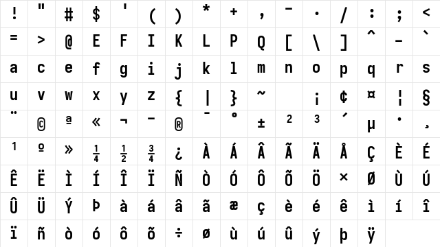 Iosevka Bold Character Map