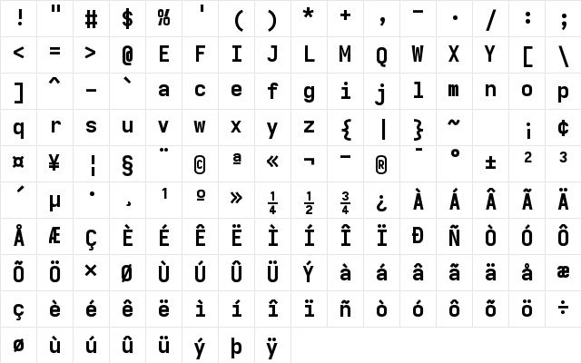 Iosevka Extrabold Extended Regular Character Map