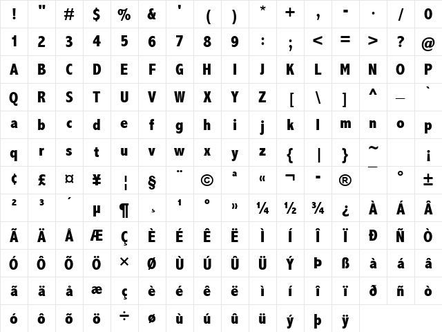 Abadi MT Condensed Extra Bold Regular Character Map