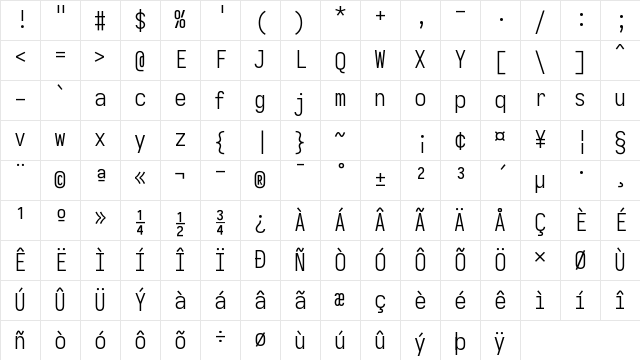 Iosevka Light Regular Character Map