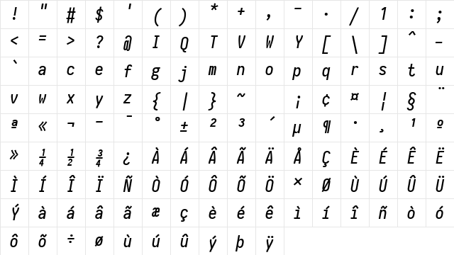 Iosevka Nerd Font Mono Regular Character Map