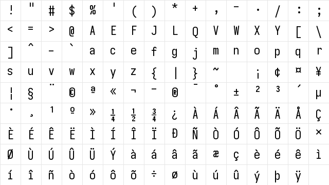 Iosevka Regular Character Map