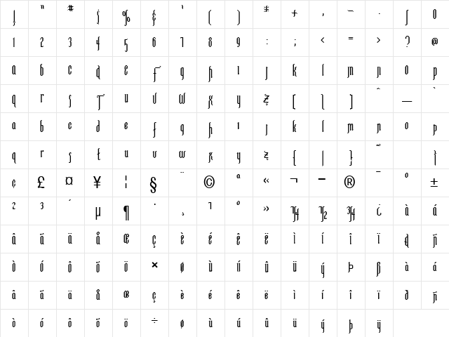 Ipswich Bold Character Map