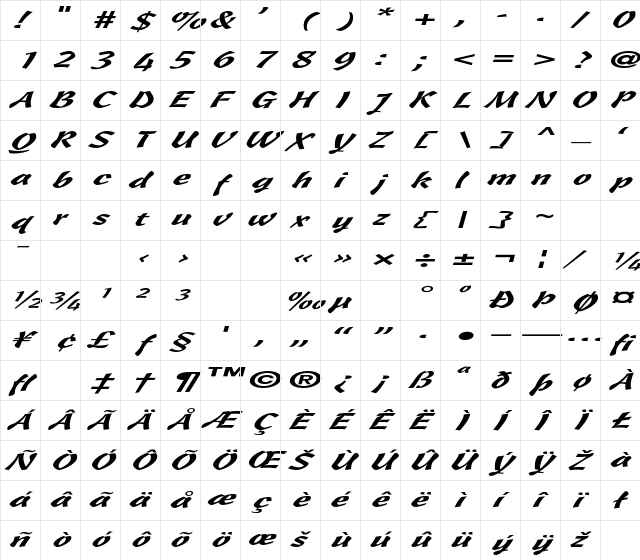 Isabelle_BoldItalic Normal Character Map Isabelle_BoldItalic Normal Character Map