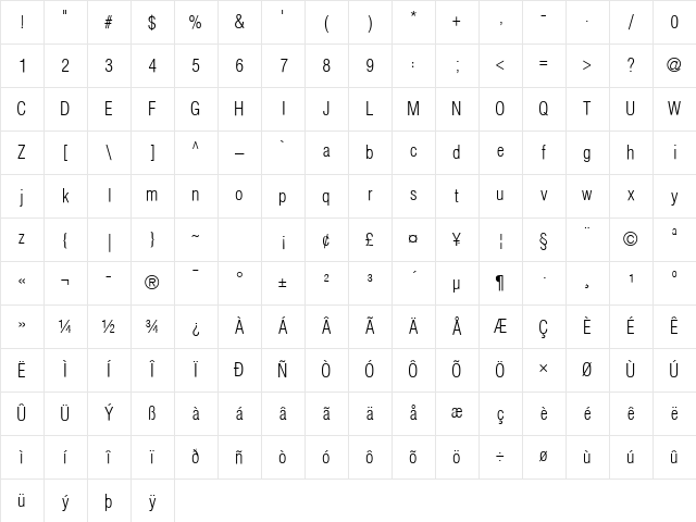 Isra Thin Character Map