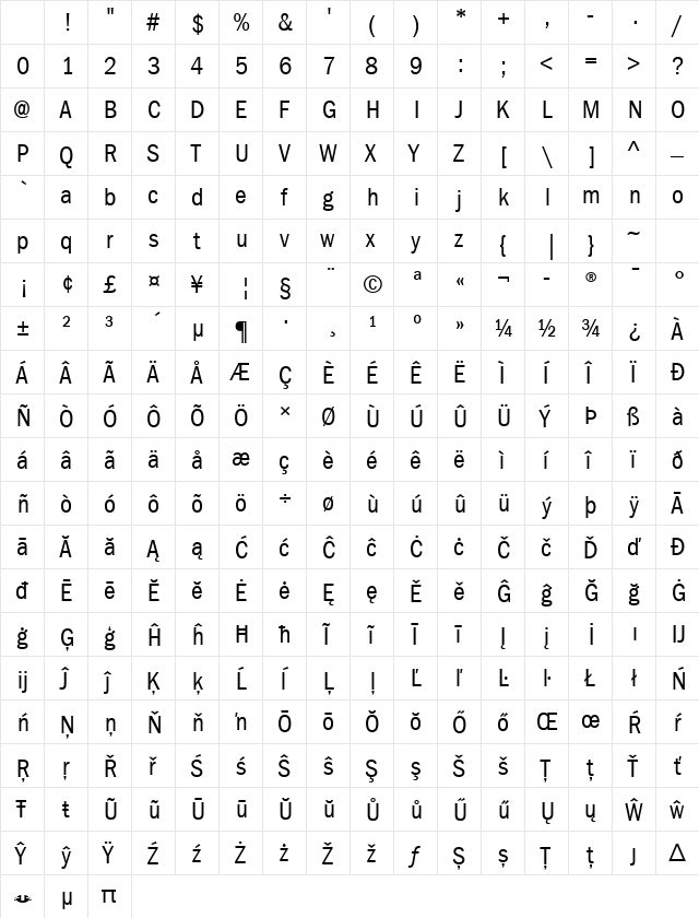 ITC Franklin Gothic LT Com Book Condensed Character Map