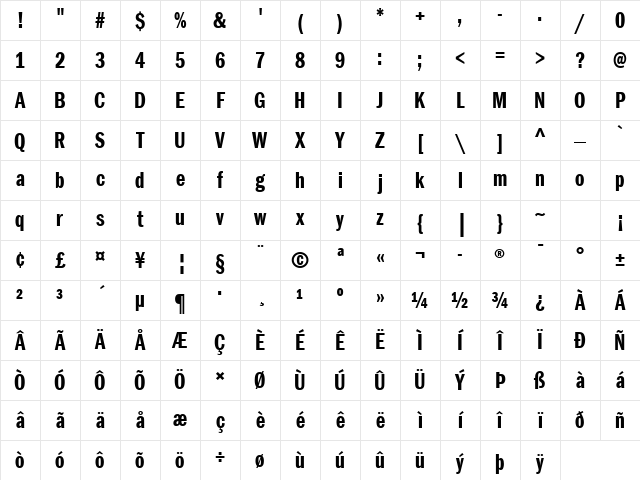 ITC Franklin Gothic LT Com Demi Compressed Character Map