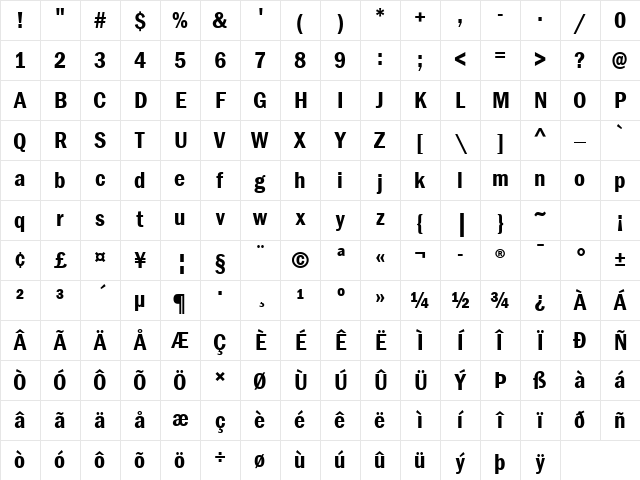 ITC Franklin Gothic LT Com Demi Condensed Character Map