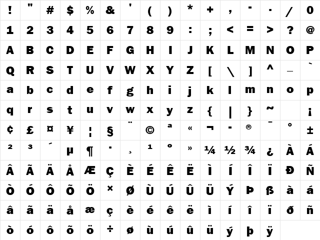 ITC Franklin Gothic LT Com Heavy Character Map
