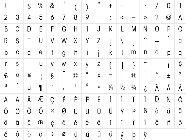 ITC Avant Garde Gothic Std Book Condensed Character Map ITC Avant Garde Gothic Std Book Condensed Character Map