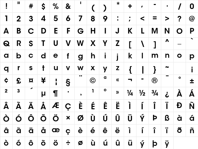 ITC Avant Garde Gothic Std Demi Character Map