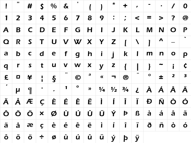ITC Eras Demi Character Map