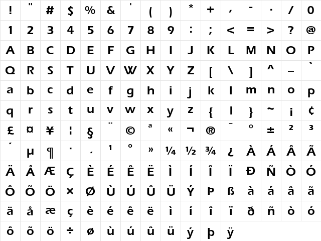 Eras Regular Character Map