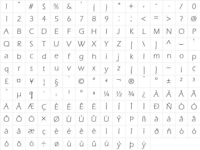 ITC Eras Light Character Map