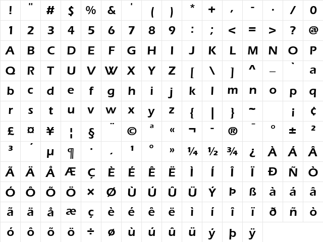 ITC Eras Std Demi Character Map