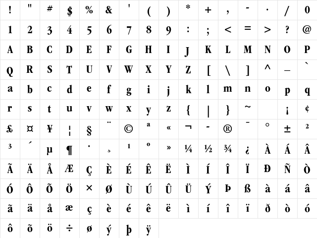 ITC Garamond Std Bold Condensed Character Map