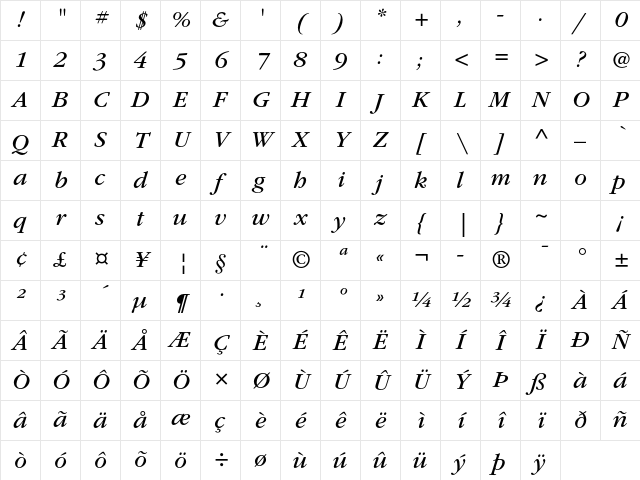 ITC Garamond Std Book Italic Character Map ITC Garamond Std Book Italic Character Map