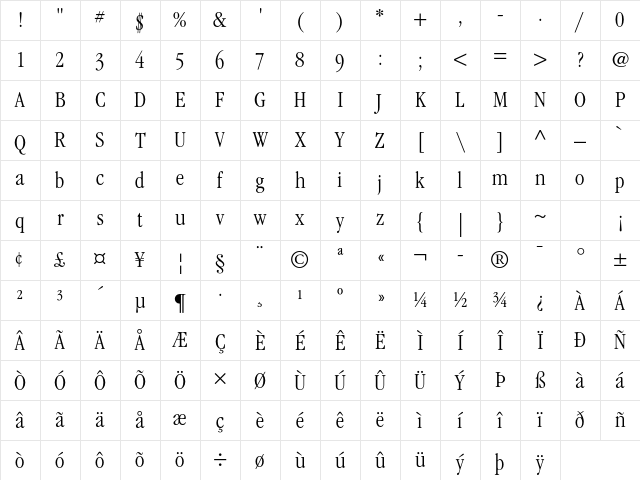 ITC Garamond Std Light Condensed Character Map