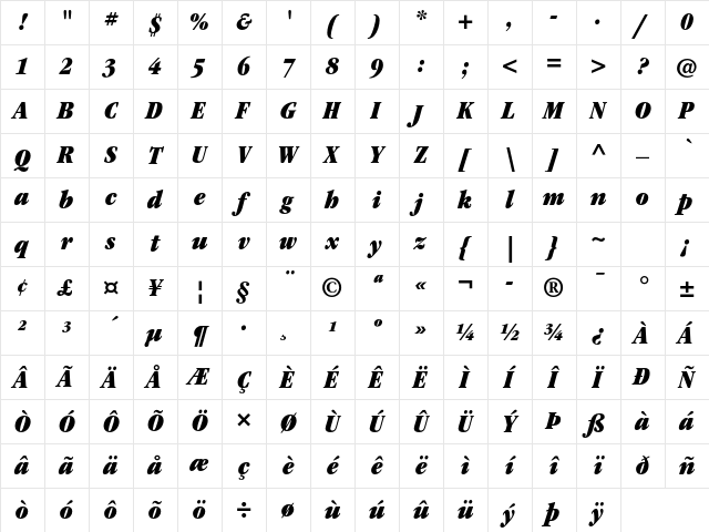 ITC Garamond Std Ultra Condensed Italic Character Map ITC Garamond Std Ultra Condensed Italic Character Map