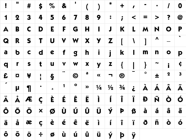 ITC Kabel Bold Character Map